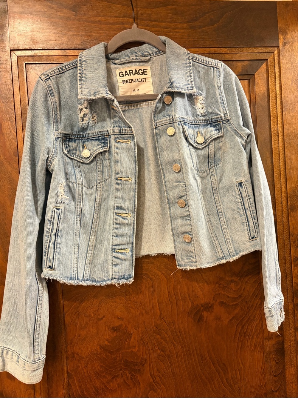 Garage Light Blue Cropped Distressed Denim Jacket